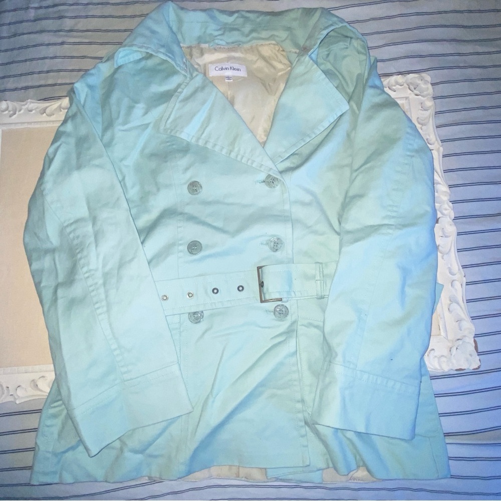 Calvin Klein Blue Trench Coat with Belted Design